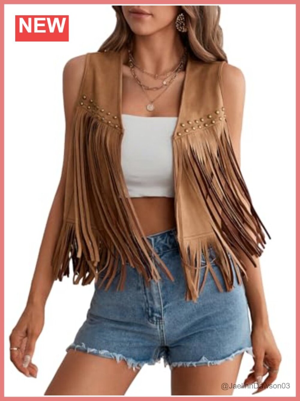 Faux Suede Fringe Vest Sleeveless Western Cowgirl Concert Outfit